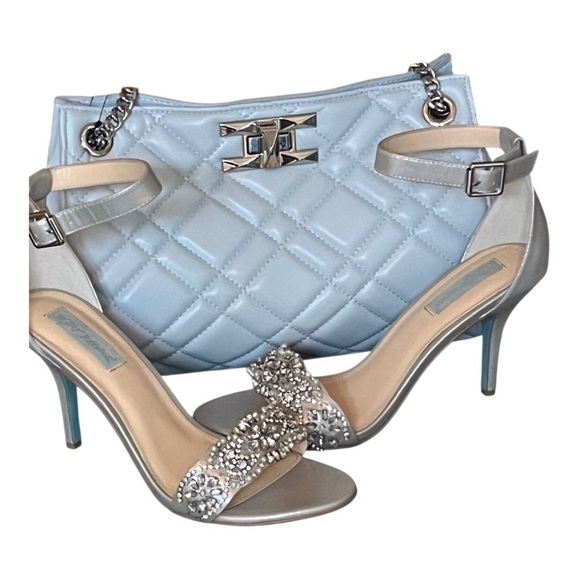 Betsey Johnson Silver “Gina” Rhinestone Heels - Picture 1 of 10